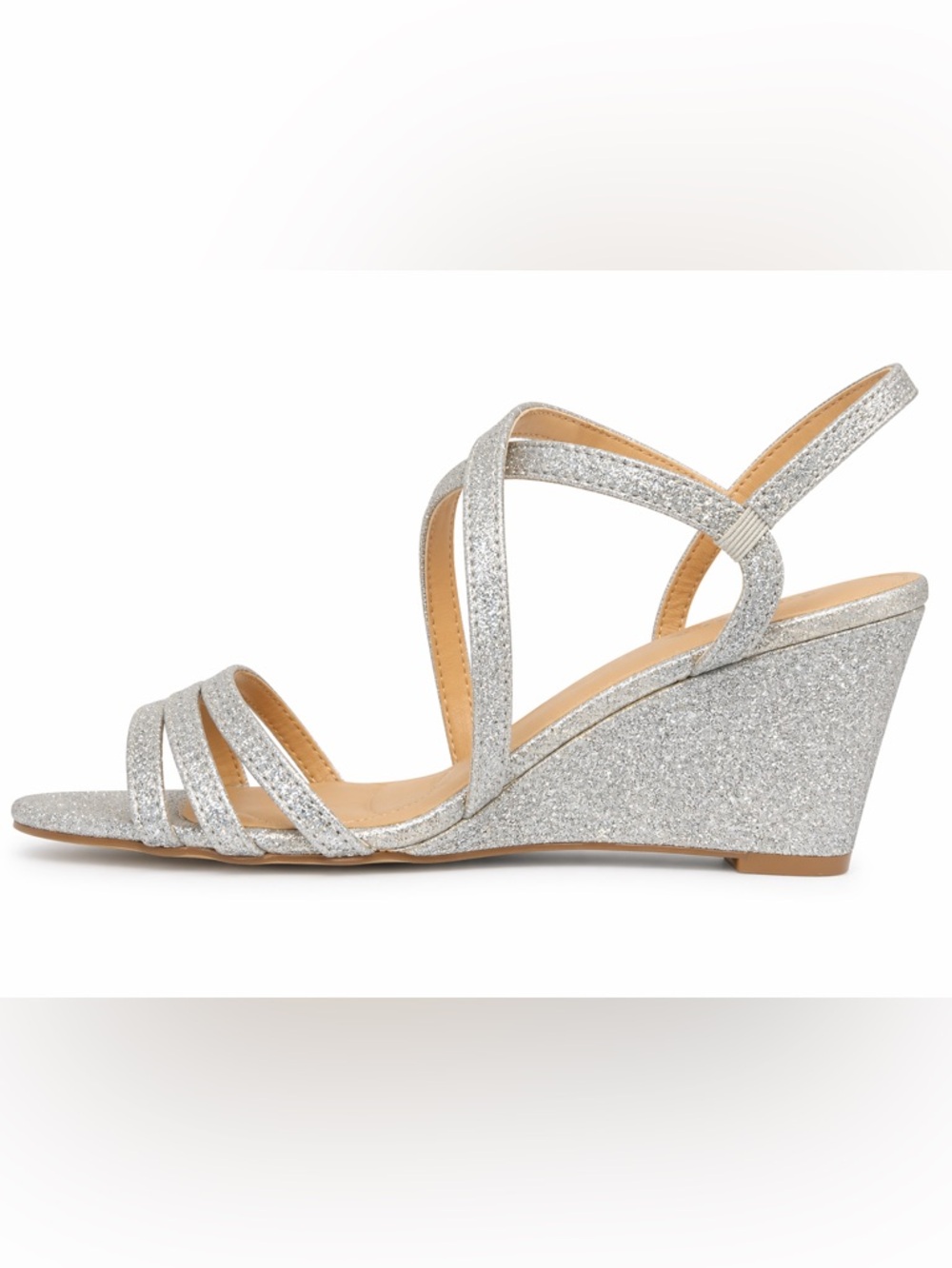 Badgley Mischka Silver Multicolor Glitter Wedge Sandals NIB 6.5